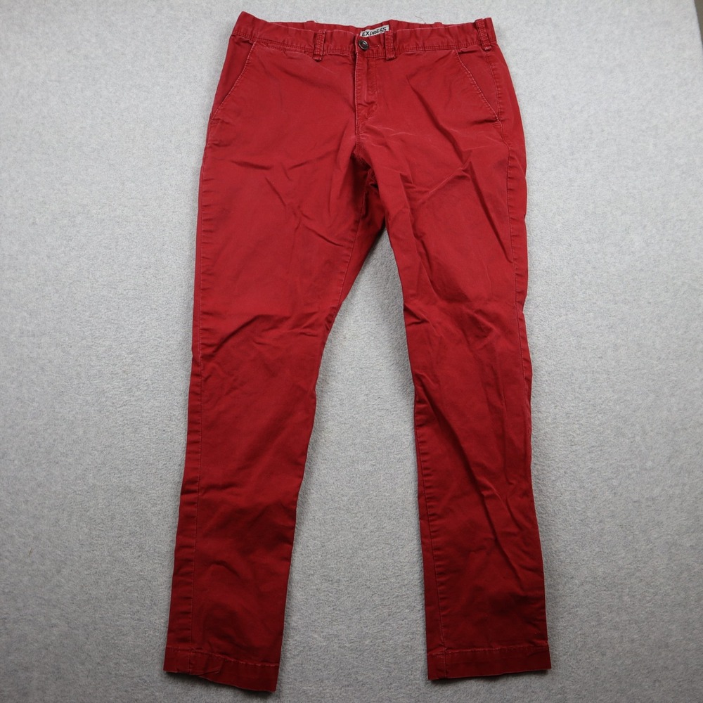 Express Pants Mens 32x30 Photographer Red Slim Fit Chino Trousers Cotton Stretch